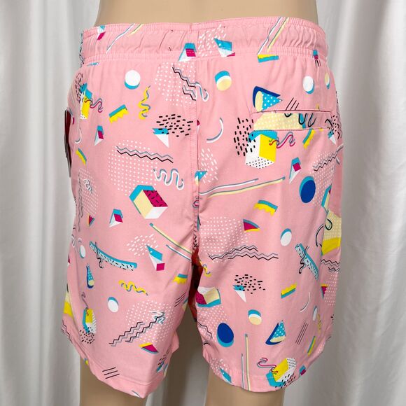 Surf Society Men's Large Pink Multicolor Retro 80s Geometric Print Swim Shorts - Picture 5 of 8